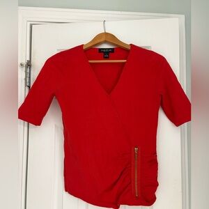 August Silk Vibrant Red Zipper Blouse